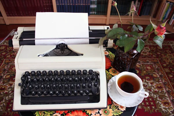 Typewriter Tea Candle Old Things — Stock Photo, Image