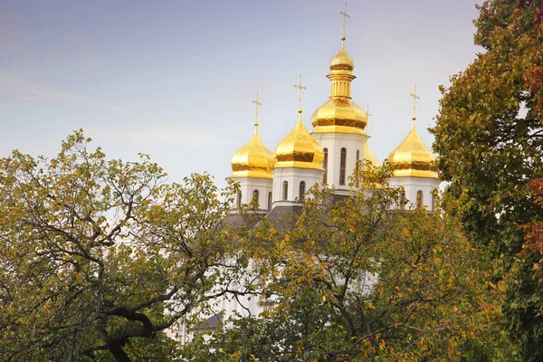 Krásný Kostel Parku Zlaté Kopule Podzim — Stock fotografie