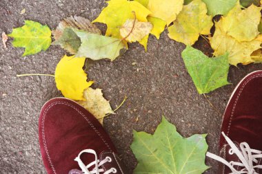 Erkek feet ve düşen yapraklar