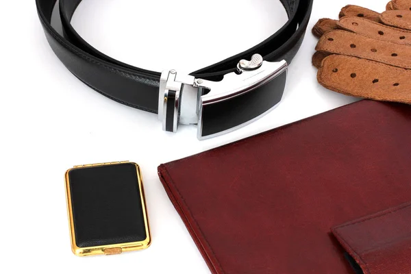 Man Set Accessories Men Wallet Gloves Belt — Stock Photo, Image