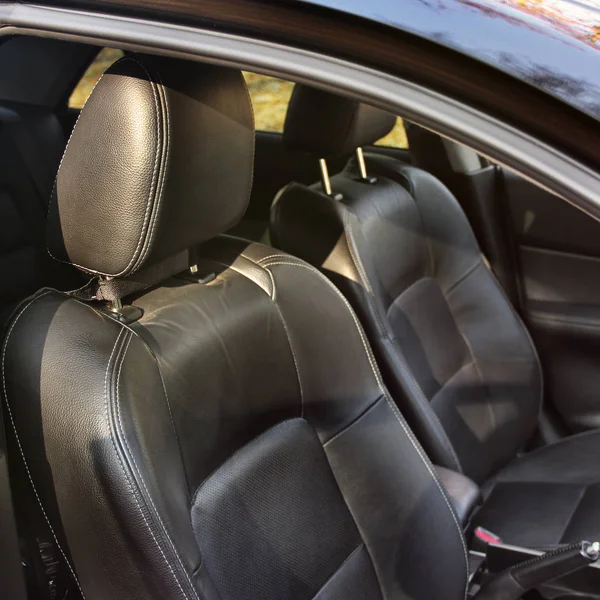 Black Leather Car Seats Luxury Car Interior Car — Stock Photo, Image