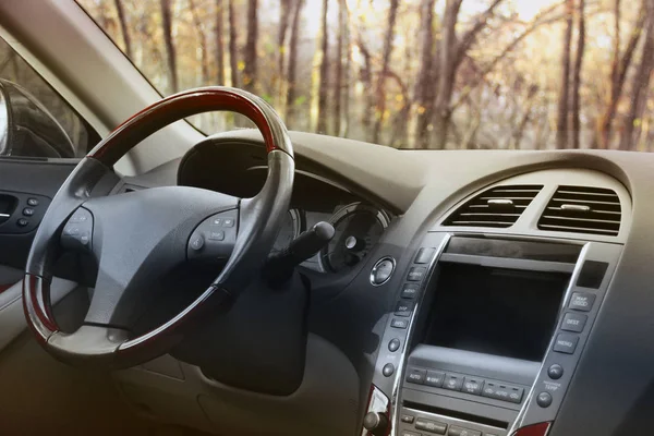 Car Interior Car Dashboard Illuminated Panel Speed Display — Stock Photo, Image