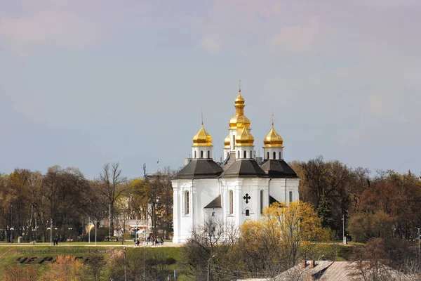 Nádherný kostel v parku. Jaro — Stock fotografie