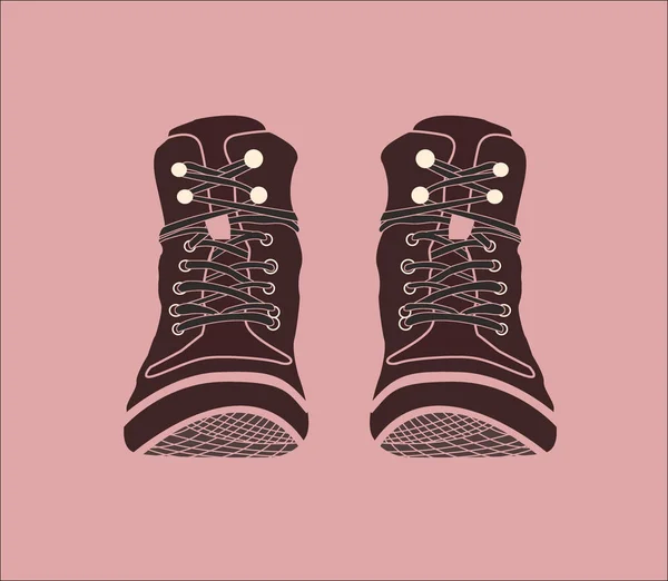 插图。棕色靴子粉红色背景的鞋子 — 图库照片