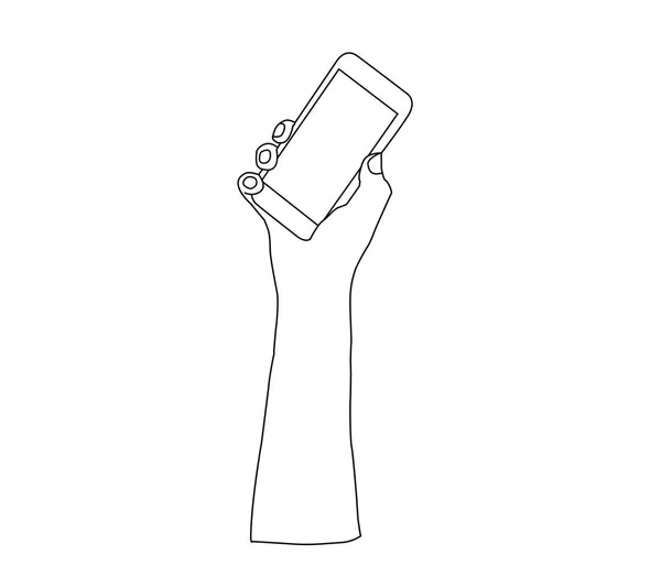 Рука і телефон. Ілюстрація. Чорна рука на білому тлі — стокове фото