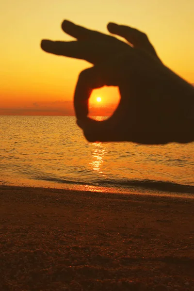 Beautiful sunset at the sea. The sea in the foreground. The sun — Stock Photo, Image