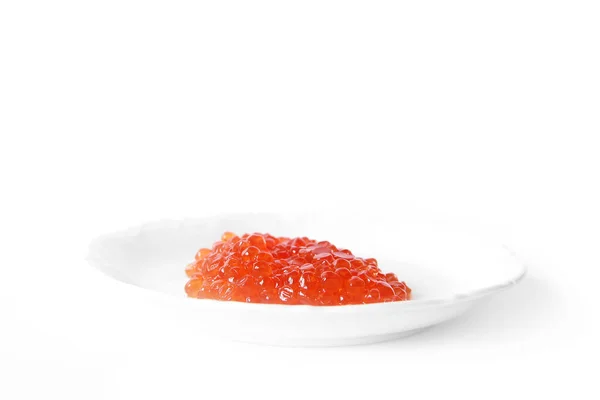 Caviar Rouge Sur Une Plaque Blanche Sur Fond Blanc Fruits — Photo