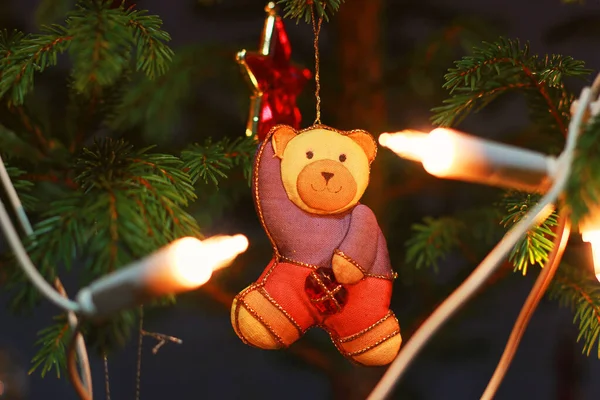 Christmas Toy Close Christmas Tree Teddy Bear Toy — Stock Photo, Image