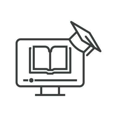 Bilgisayar e-öğrenme e-kitap veya sesli kitap ile online eğitim simgesi. İnfromation paylaşmak
