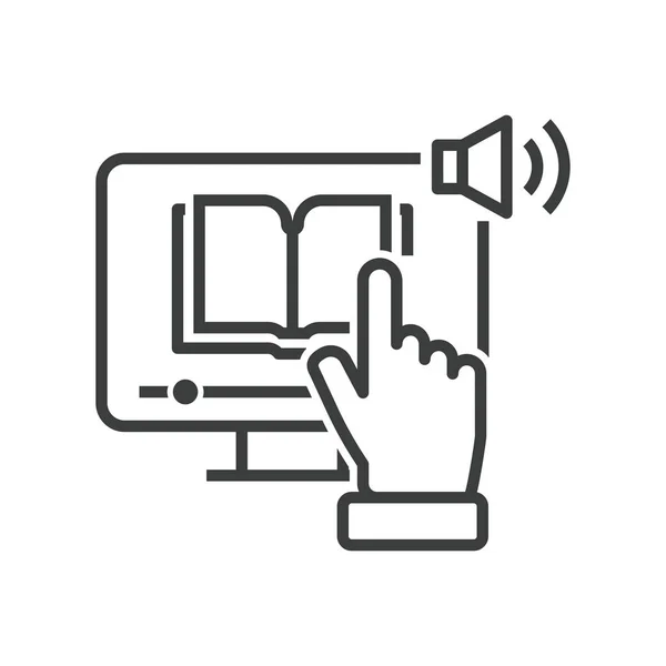 Line Icon Hand Front Computer Which Click Online Book Audio — ストックベクタ