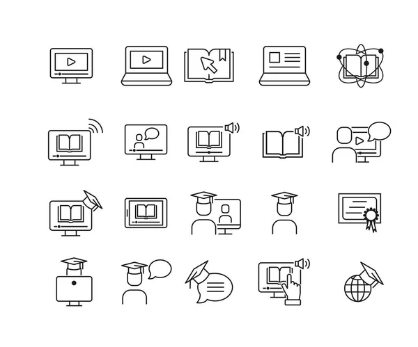 Einfache Reihe Von Vektorzeilensymbolen Für Online Bildung Enthält Symbole Wie — Stockvektor