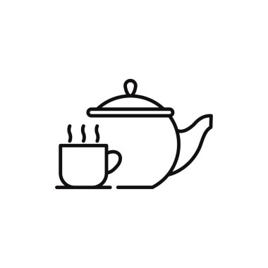 Teapot line icon with cup