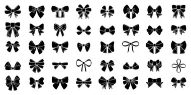 Tek renkli vektör yay ve kurdele ayarlandı. Tatil çizimleri izole