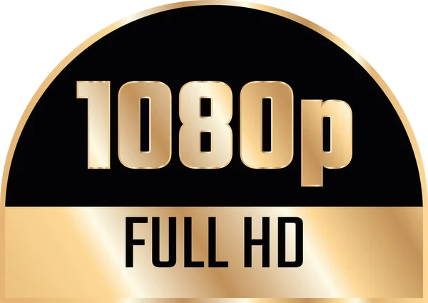 Altın 1080P Full Etiketi Beyaz Arkaplanda Izole Edildi Yüksek Çözünürlüklü — Stok Vektör