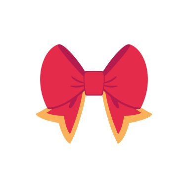 Kırmızı vektör yayı. Kırmızı karikatür vektörü kırmızı etiket ile kurdele saten papyonlar xmas hediyeleri, mevcut kartlar ve beyaz arkaplanda izole edilmiş lüks paket