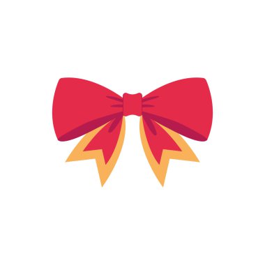 Kırmızı vektör yayı. Kırmızı karikatür vektörü kırmızı etiket ile kurdele saten papyonlar xmas hediyeleri, mevcut kartlar ve beyaz arkaplanda izole edilmiş lüks paket