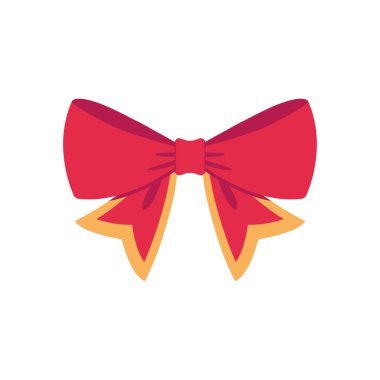 Kırmızı vektör yayı. Kırmızı karikatür vektörü kırmızı etiket ile kurdele saten papyonlar xmas hediyeleri, mevcut kartlar ve beyaz arkaplanda izole edilmiş lüks paket