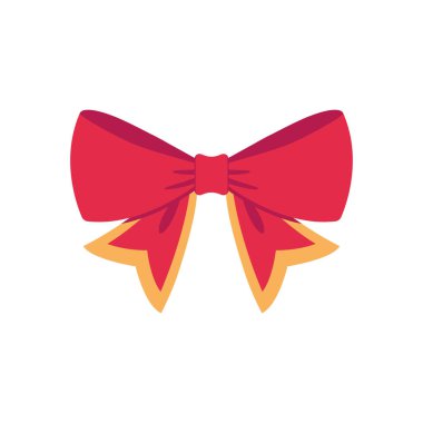 Kırmızı vektör yayı. Kırmızı karikatür vektörü kırmızı etiket ile kurdele saten papyonlar xmas hediyeleri, mevcut kartlar ve beyaz arkaplanda izole edilmiş lüks paket