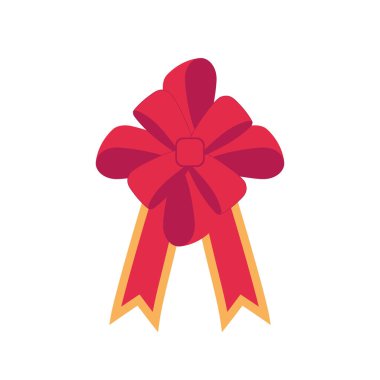 Kırmızı vektör yayı. Kırmızı karikatür vektörü kırmızı etiket ile kurdele saten papyonlar xmas hediyeleri, mevcut kartlar ve beyaz arkaplanda izole edilmiş lüks paket