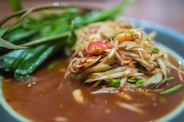 Stricky pilav ile yakından Somtum, papaya salatası, ünlü Tayland Gıda