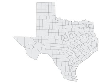 ABD Federal Eyaleti Teksas 'ın Gri Düz Seçim Bölgeleri Haritası