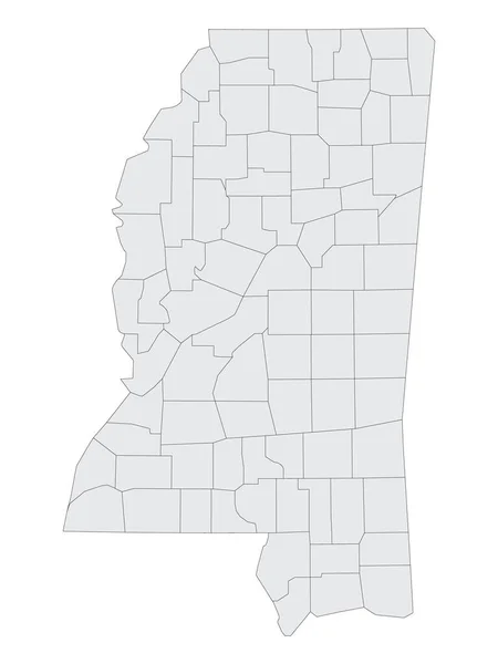 Grey Flat Election Counties Mapa Kraju Związkowego Mississippi Usa — Wektor stockowy