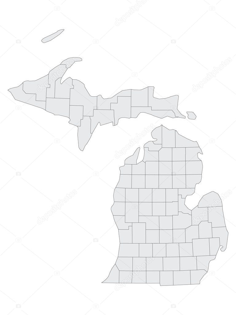 Grey Flat Election Counties Map of the USA Federal State of Michigan