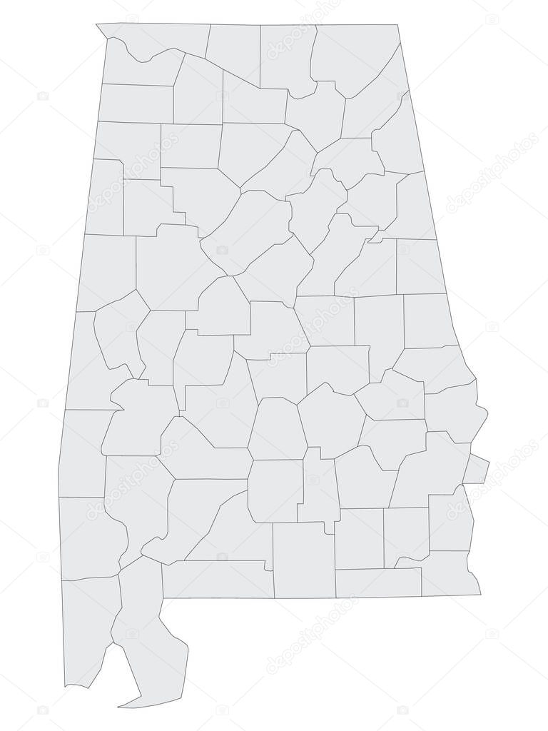 Grey Flat Election Counties Map of the USA Federal State of Alabama