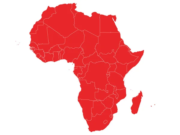 Carte Rouge Plate Afrique Sur Fond Blanc Avec Frontières Nationales — Image vectorielle