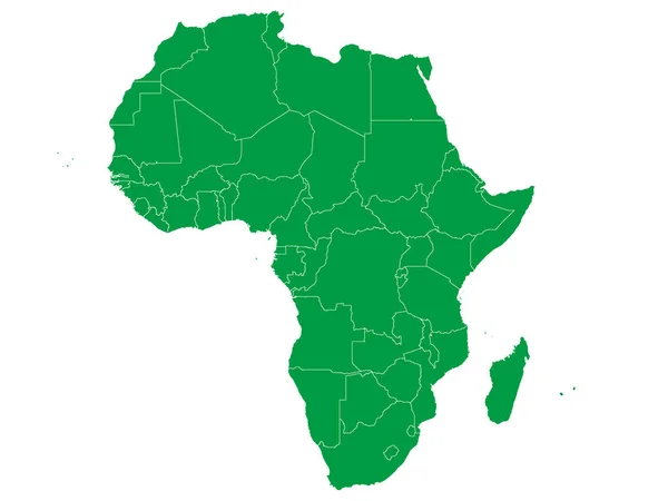 国境の白い背景にアフリカの平らな緑の地図 — ストックベクタ