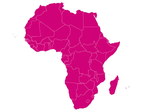 国境の白い背景のアフリカの平らなピンクの地図 — ストックベクタ