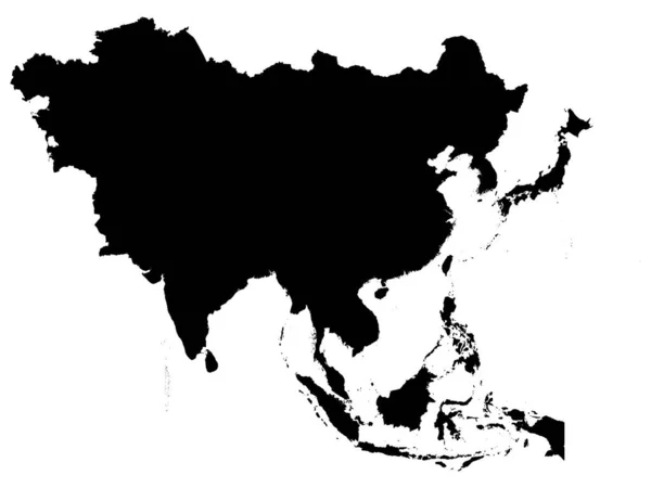 国境のない白い背景のアジアの平らな黒い地図 — ストックベクタ