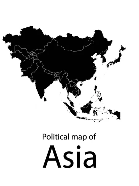 Carte Noire Plate Asie Sur Fond Blanc Avec Frontières Pays — Image vectorielle