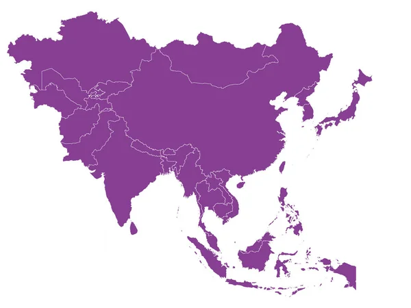 Mappa Piatta Viola Dell Asia Sfondo Bianco Con Confini Nazionali — Vettoriale Stock
