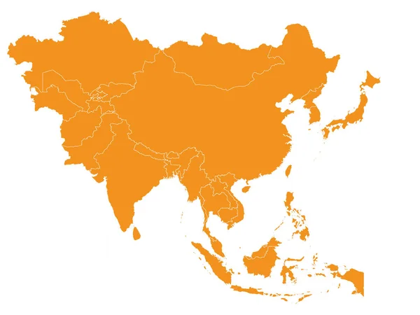 Carte Plate Orange Asie Sur Fond Blanc Avec Frontières Pays — Image vectorielle