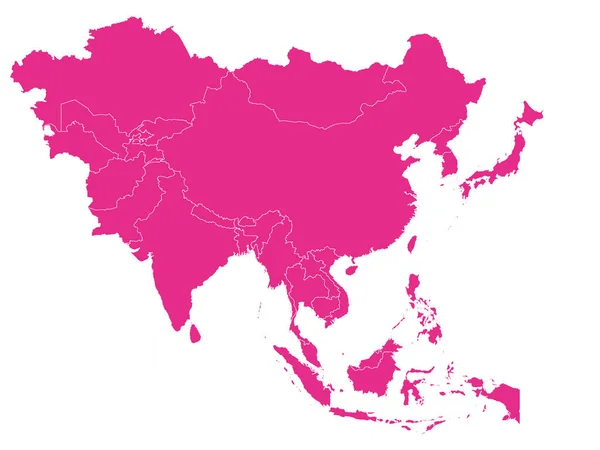 Carte Plate Rose Asie Sur Fond Blanc Avec Frontières Pays — Image vectorielle