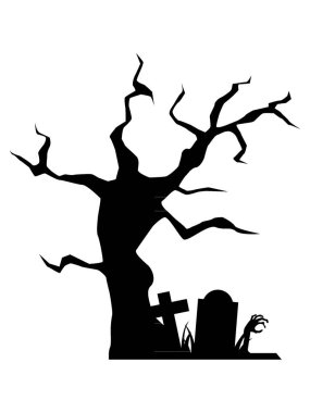 Perili Ağacın Kara Cadılar Bayramı Silüeti 'nin Vektör İllüstrasyonu