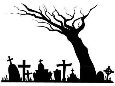 Bir Kara Cadılar Bayramı Siluet Sembolü Hayalet Mezarlığı 'nın Vektör İllüstrasyonu