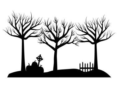 Bir Kara Cadılar Bayramı Siluet Sembolü Hayalet Mezarlığı 'nın Vektör İllüstrasyonu