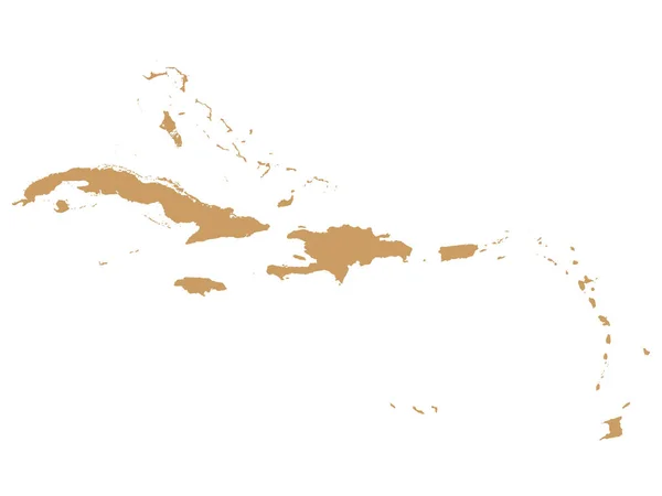 Peta Coklat Datar Karibia Latar Belakang Putih Tanpa Batas Negara - Stok Vektor