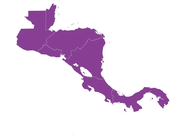 Mapa Plano Púrpura Centroamérica Fondo Blanco Con Fronteras Nacionales — Archivo Imágenes Vectoriales