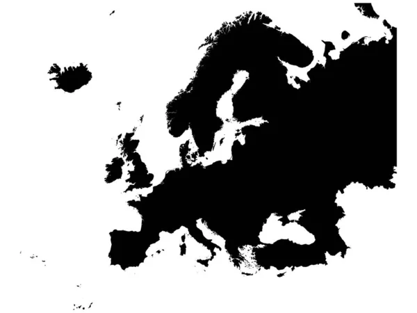 Flache Schwarze Europakarte Auf Weißem Hintergrund Ohne Landesgrenzen — Stockvektor
