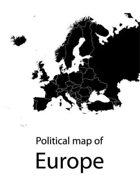 Flat Black Map Europe White Background National Country Borders Label — 스톡 벡터