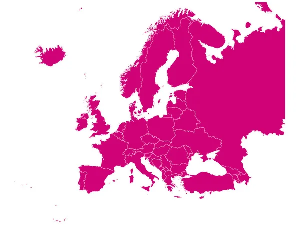 Plochá Růžová Mapa Evropy Bílém Pozadí Národními Hranicemi — Stockový vektor