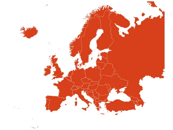 Flat Orange Map Europe White Background National Country Borders — Stockový vektor