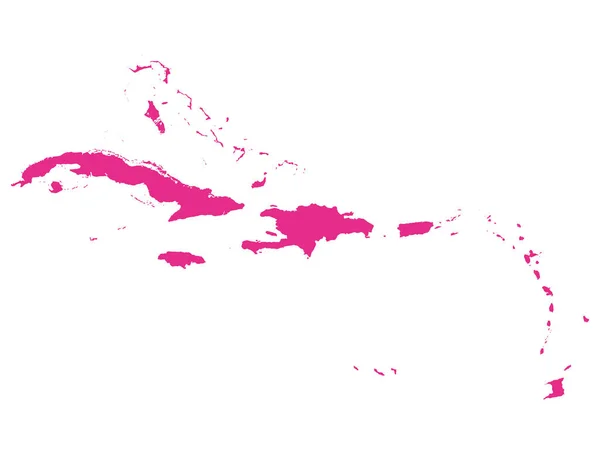 カリブ海の白い背景の平らなピンクの地図 — ストックベクタ