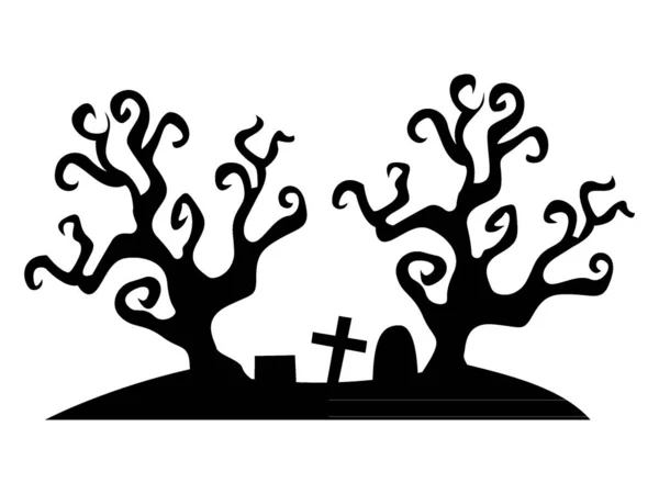 黒いハロウィーンのシルエットのベクトルイラスト不気味な墓地のシンボル — ストックベクタ