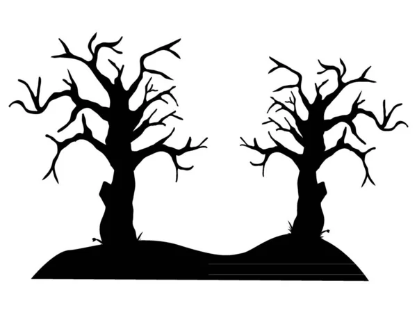 Vector Illustration Black Halloween Silhouette Symbol Haunted Tree — Stock Vector