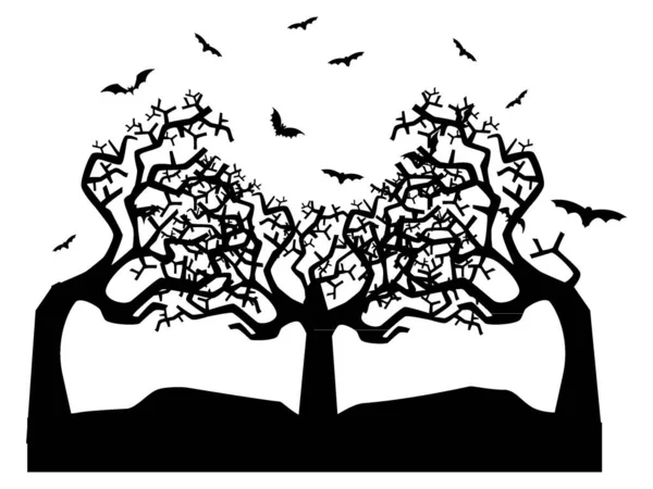 Vector Illustration Black Halloween Silhouette Symbol Haunted Tree — Stock Vector