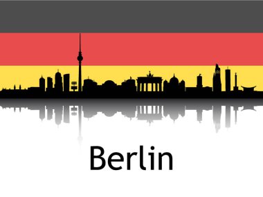 Berlin, Almanya 'nın Ulusal Bayrağıyla Siyah Şehir Manzarası Panorama Yansıması